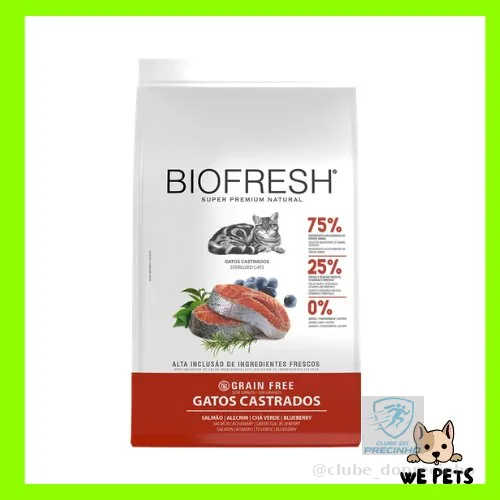 Ração 7,5kg Biofresh Super Premium Gatos Castrados Sabor Salmão