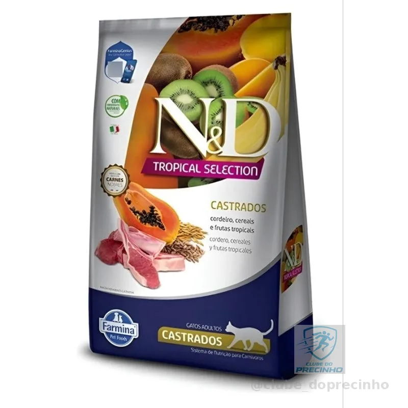 Ração Nd tropical Selection para gatos castrados 7kg - Cordeiro