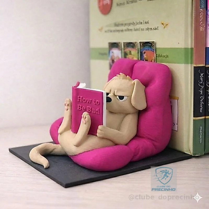 🐶 Bibliocanto Cachorro Leitor 3D | Suporte de Livros Criativo | Decoração Geek para Estante