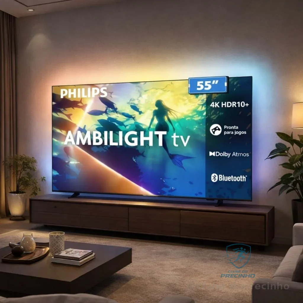 PHILIPS, Smart TV Ambilight 55" 4K, 55PUG8100/78, Comando de Voz, HDR10+/Dolby Atmos, VRR/ALLM, Bluetooth