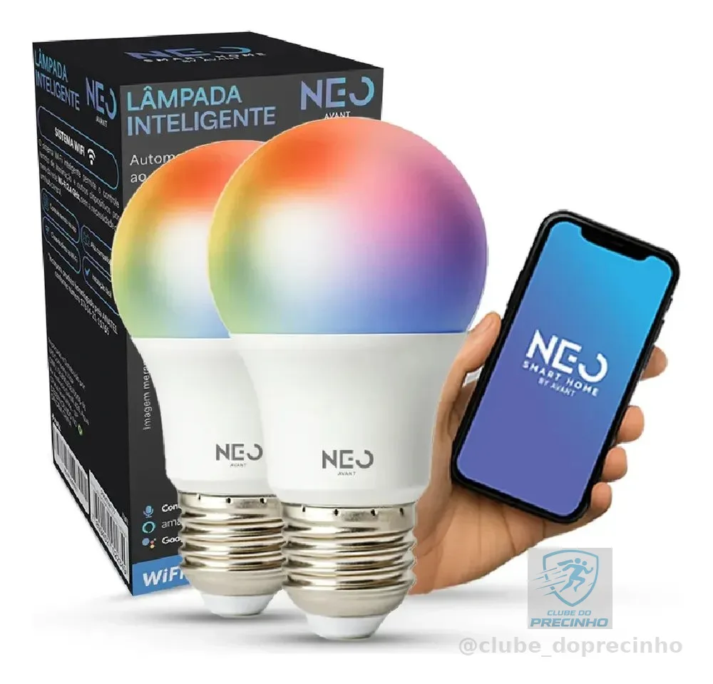 Kit 2 Lampadas Led Pera Smart Inteligente Wi Fi 2.4ghz Alexa Google 10w Rgb 2700k/6500k Branco Quente/neutro/frio E27 Cod: 290028177-2 Avant Neo