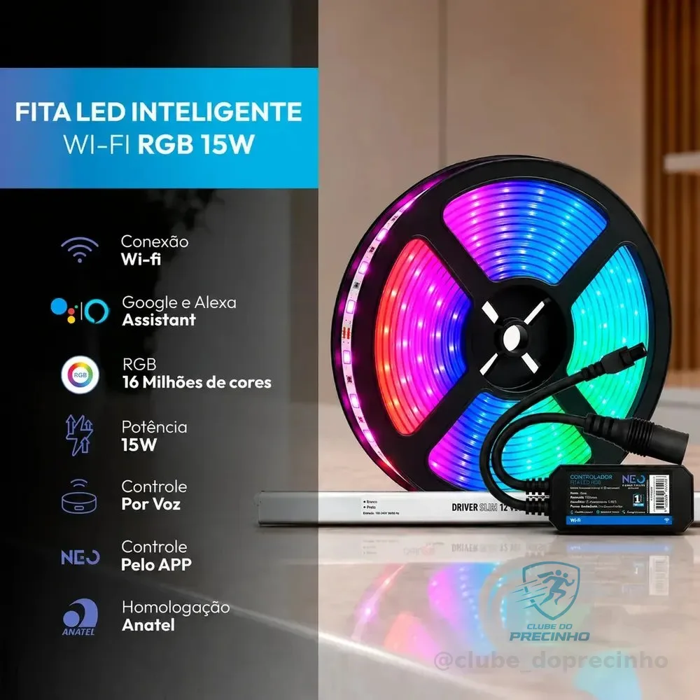 Fita Led Inteligente Wi-fi 2.4 Ghz 15w 5 Metros 2700k/6500k Rgb Colorido 12v + Controlador Inteligente + Driver Cod: Neo001757-k001 Neo Avant 127/220v