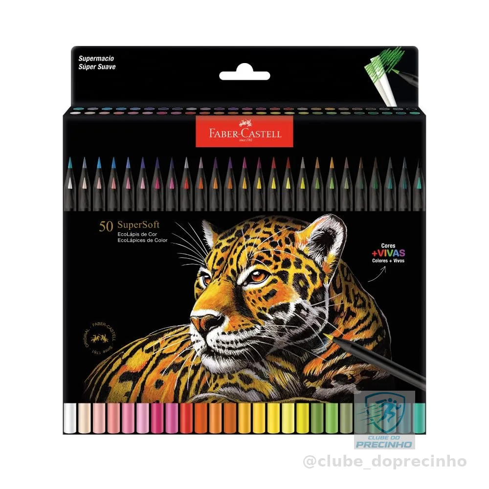 Faber-Castell Lápis De Cor Supersoft com 50 Cores - Ecolápis super mácio com cores mais vivas, excelente cobertura