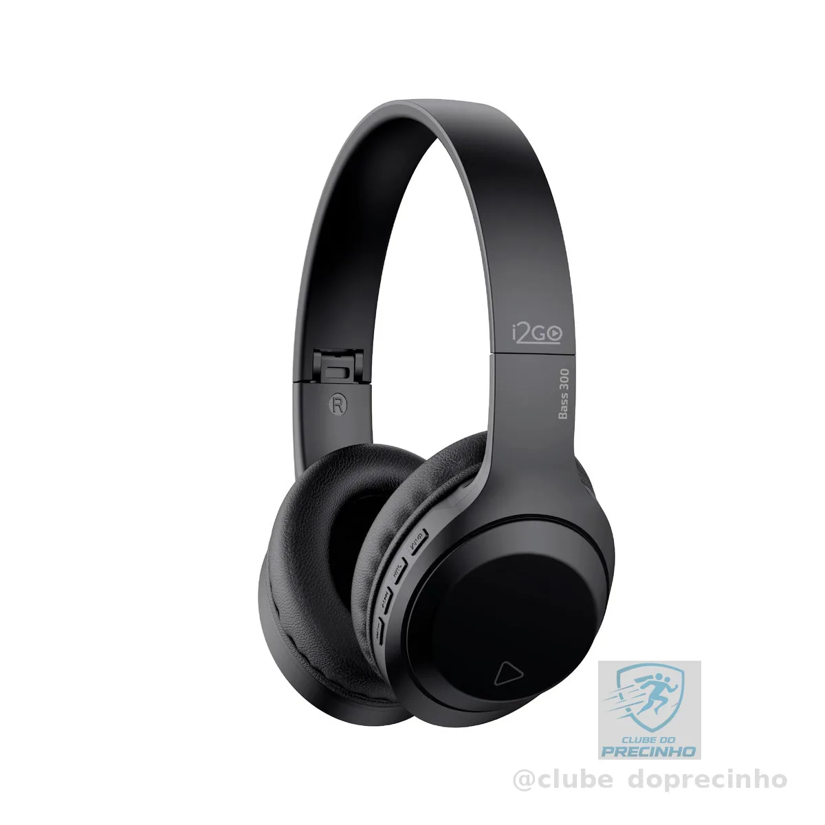 I2GO, Headphone Bass 300, Bluetooth, Microfone Integrado, Controle Multimídia, Até 10h de bateria, Tecnologia Dual Connect, Entrada cabo auxiliar P2 (incluso), Dobrável, Preto