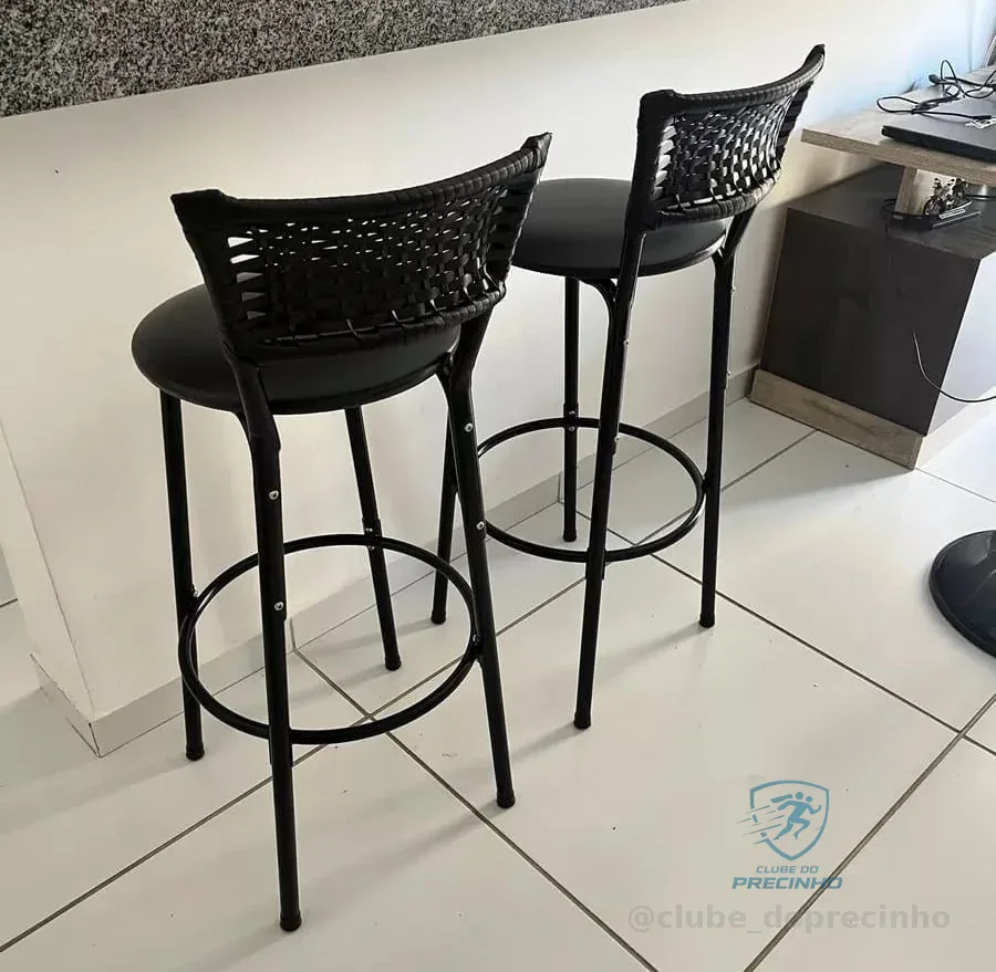 Cadeiras Para Bancada Alta Americano Bistrô Bar 2u Exclusiva Banqueta Cyber Preta Preto