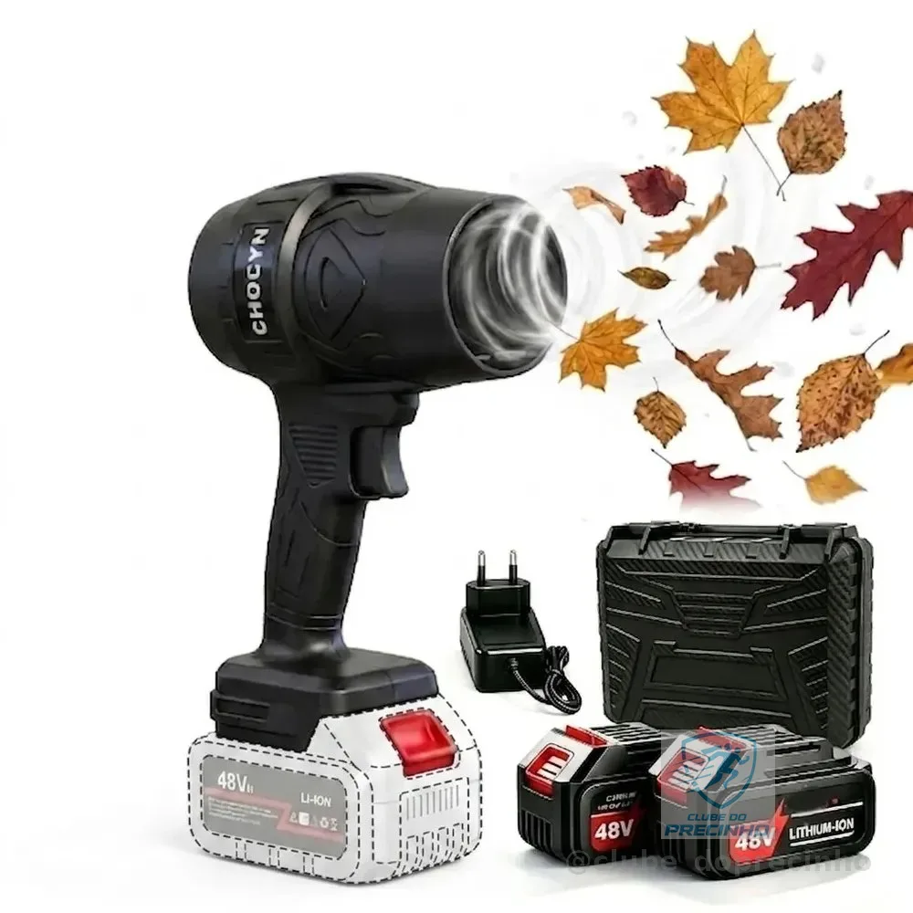 Soprador de ar turbo portatil a bateria 48v potente para limpeza de carro com 2 baterias e maleta secagem e tirar poeira