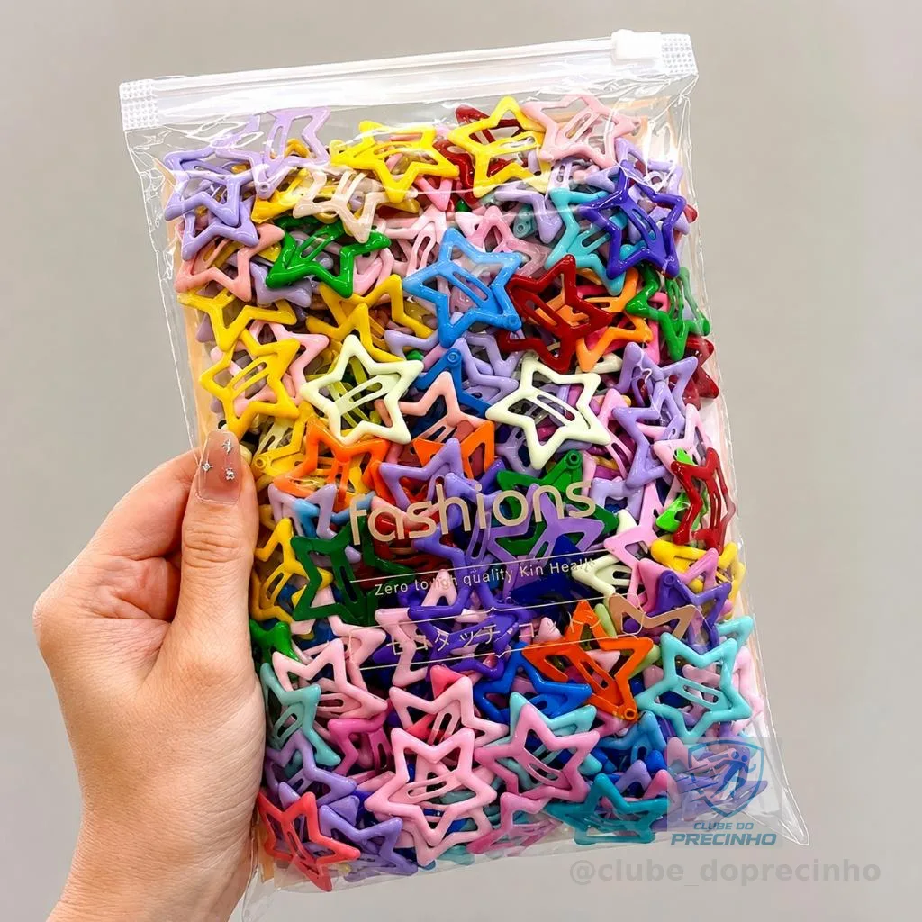 Kit Presilhas de Cabelo Estrela Coloridas Cores Sortidas 10 20 50 100 Unidades