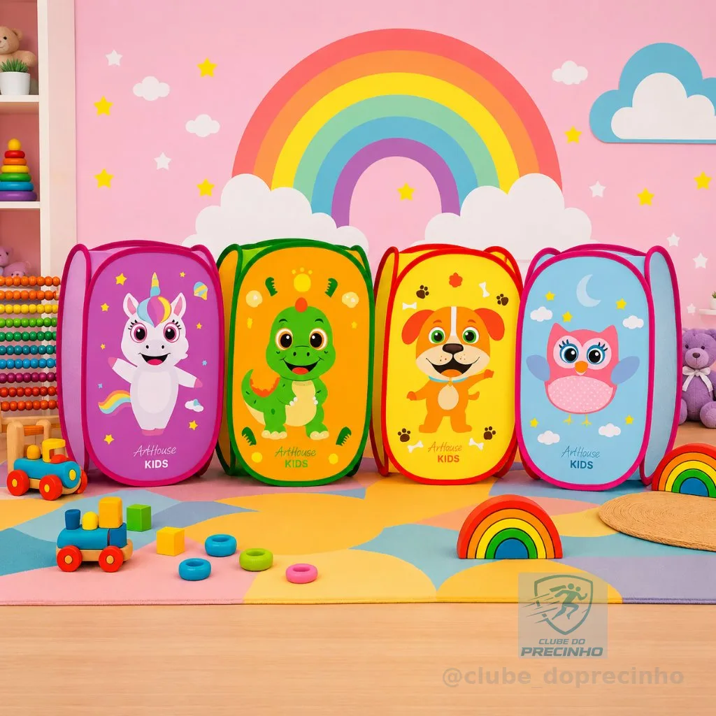 Cesto Infantil Dobrável Telado – Organizador de Brinquedos e Roupas – Multiuso – Divertido e Prático