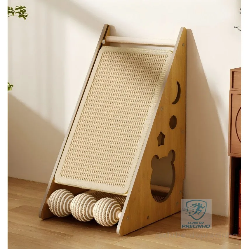 Arranhador de gatos multifuncional de sisal triangular com dua faces