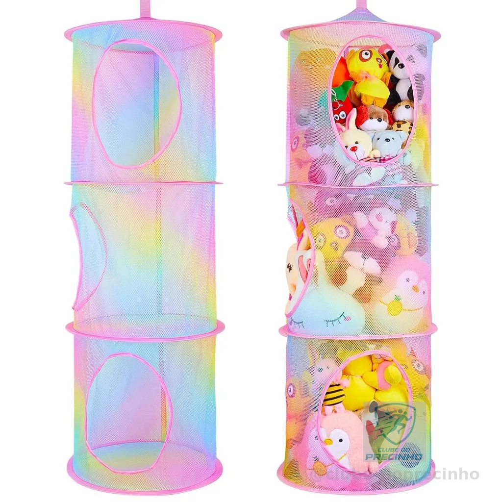 Brinquedo de pelúcia pendurado caixa de armazenamento-armazenamento rosa colorido três camadas