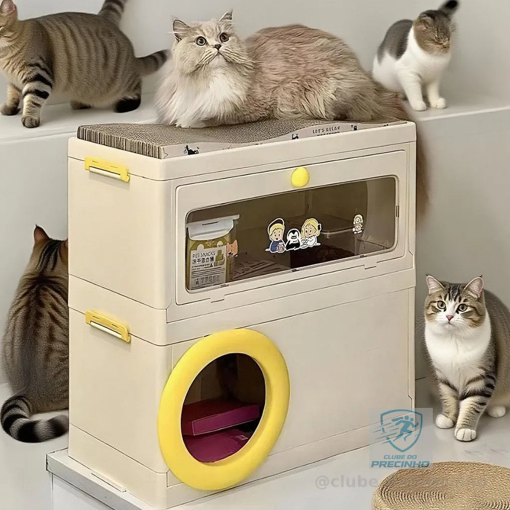 Completo com Gato de Rua Casinha com Arranhador e Armazenamento Empilhável