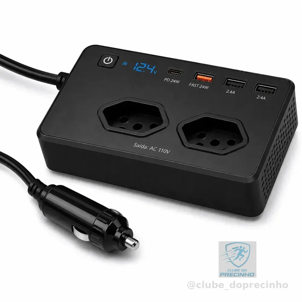 Inversor De Tensão Veicular 12v Para 300w 110 Automotivo Com Usb E Tomada Para Carro Starlink Com 4 Portas Ubs