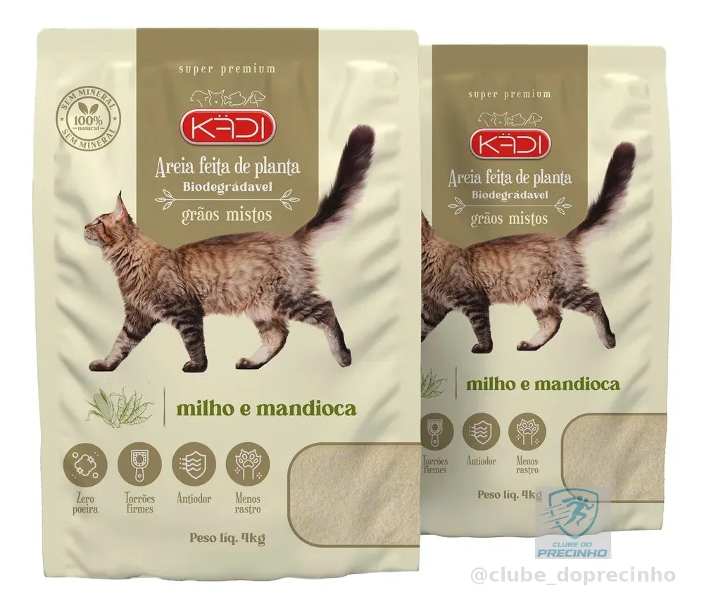 2un Areia Sanitária Grãos Mistos Kadi  4kg Cada +brinde