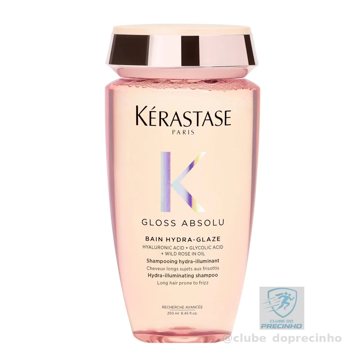 Kérastase, Shampoo Iluminador, Gloss Absolu, Hydra-Glaze, para todos os tipos de cabelos, com ácido hialurônico, ácido glicólico e óleo de rosa silvestre e ação antifrizz, 250ml