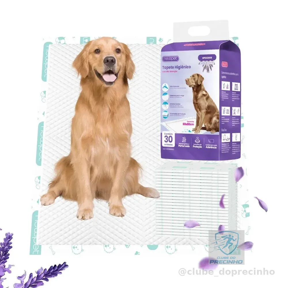 Tapete Higiênico New Pet com Aroma Lavanda, 30 Unidades 80x60cm, para Cães