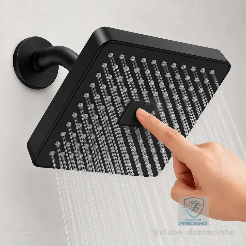 Heemli Ducha Chuveiro Alta Autolimpante Articulável Quadrada Preto Fosco