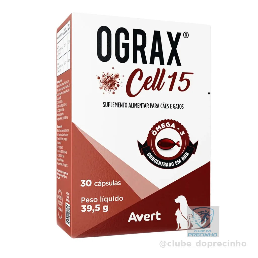 Ograx Cell 15 Avert Ômega 3 para Cães e Gatos 30 Capsulas