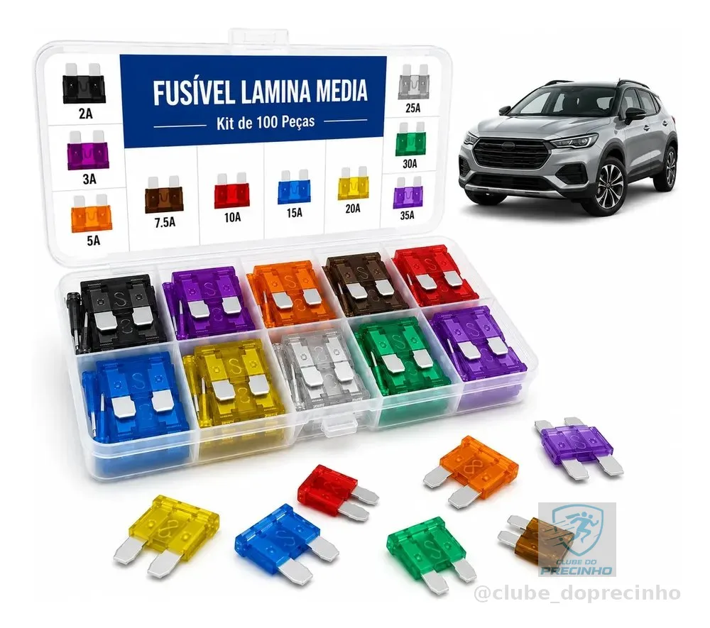 Kit Fusível Automotivo Lâmina Média 100 Peças 2a A 35a Carro 1v