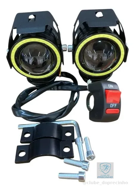 Par Farol Milha Moto Angel Eye U7 Led Auxiliar Azul Branco