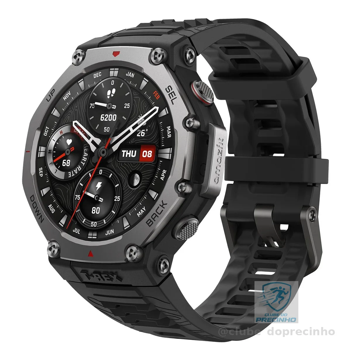 Amazfit T-Rex 3 Relógio Inteligente Robusto/Militar 48mm, GPS, Mapas Offline, Longa Vida da Bateria,328 Pés Resistente à Água, 170 Modos de Fitness/Desporto (preto)