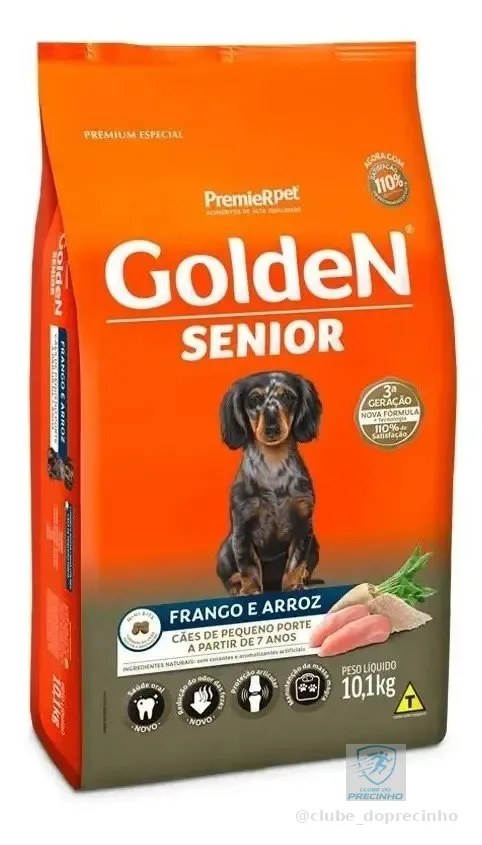 Ração Golden Cão Sênior de raça pequena sabor frango e arroz de 10.1 kg