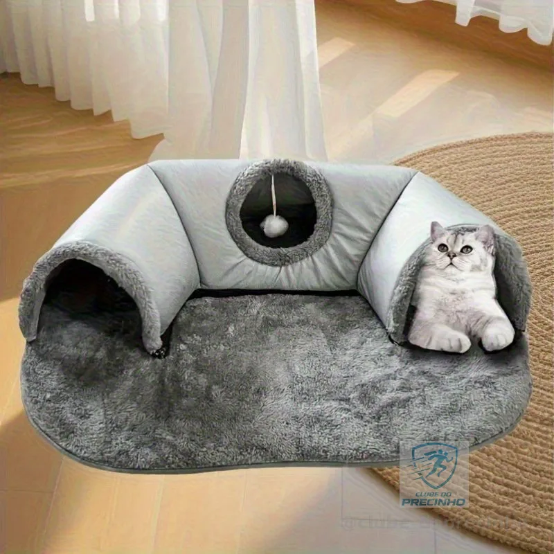 Cama de túnel para gatos 2 em 1 com cama removível para gatos de até 4 kg-Casa confortável e divertida