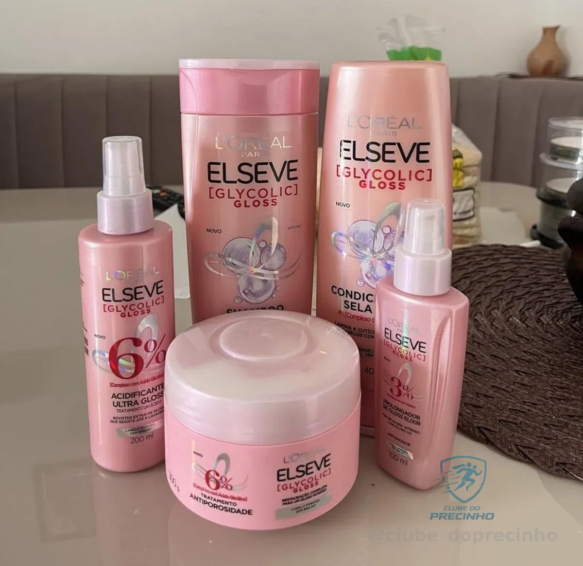 Kit Tratamento Capilar L'Oréal Paris Elseve Glycolic Gloss, Combate Porosidade, 5 Produtos para Brilho e Alinhamento