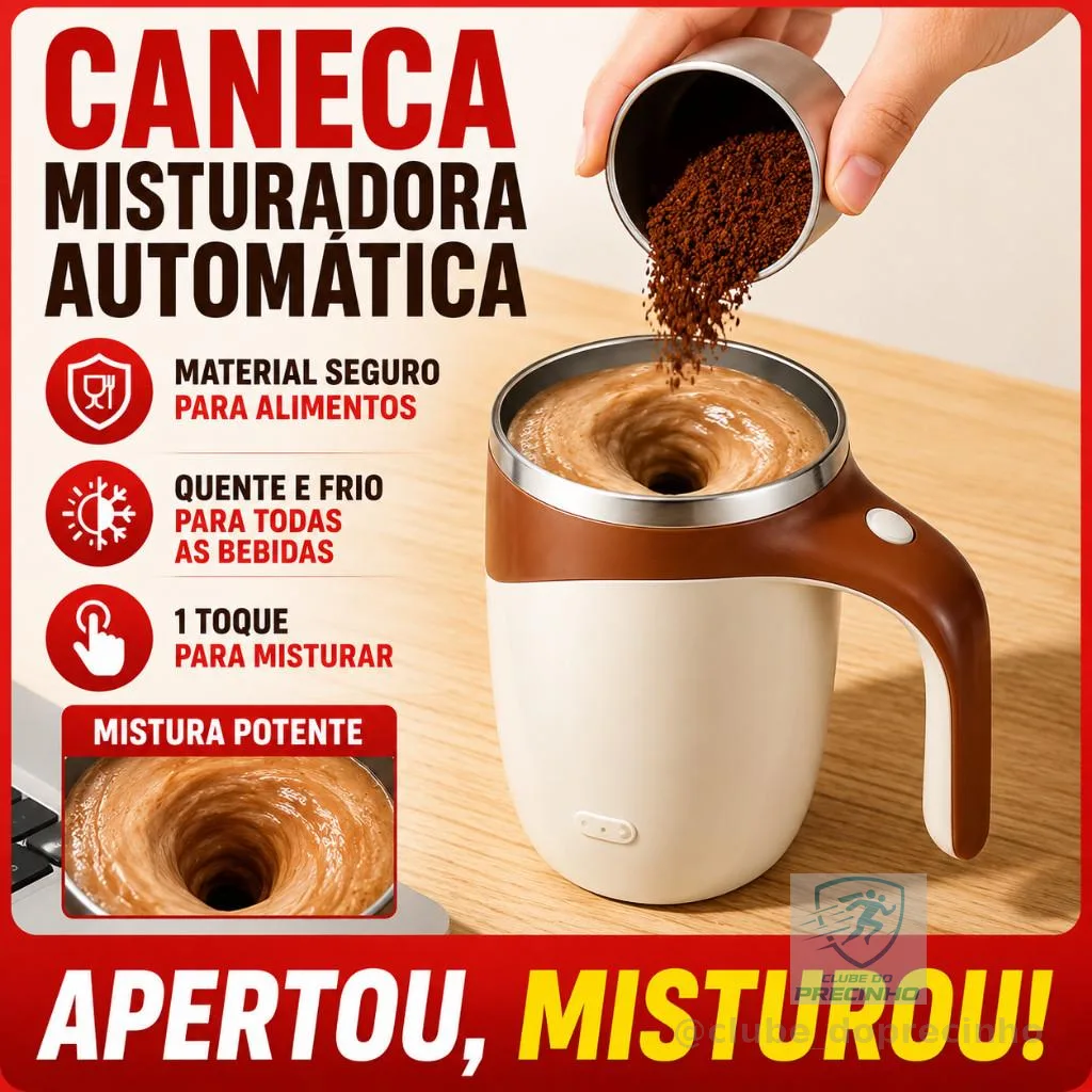 Caneca Mixer Automática Recarregável   Misturador Magnético para Café Leite Chocolate com TampaUSB