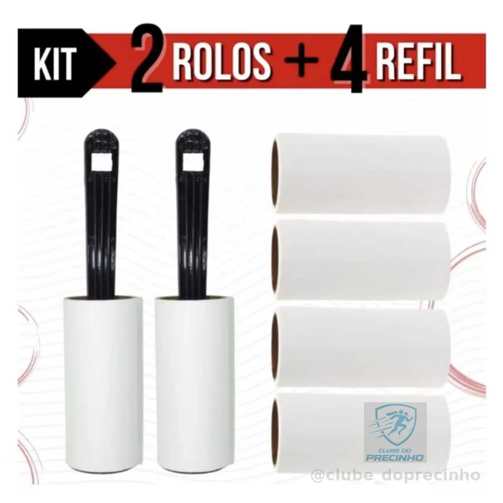 Kit Com 2 Rolinho Tira Pelos + 4 Refis Tira Pelo Adesivos Limpa Plumas Fiapos Roupas  Estofados Solução Pratica