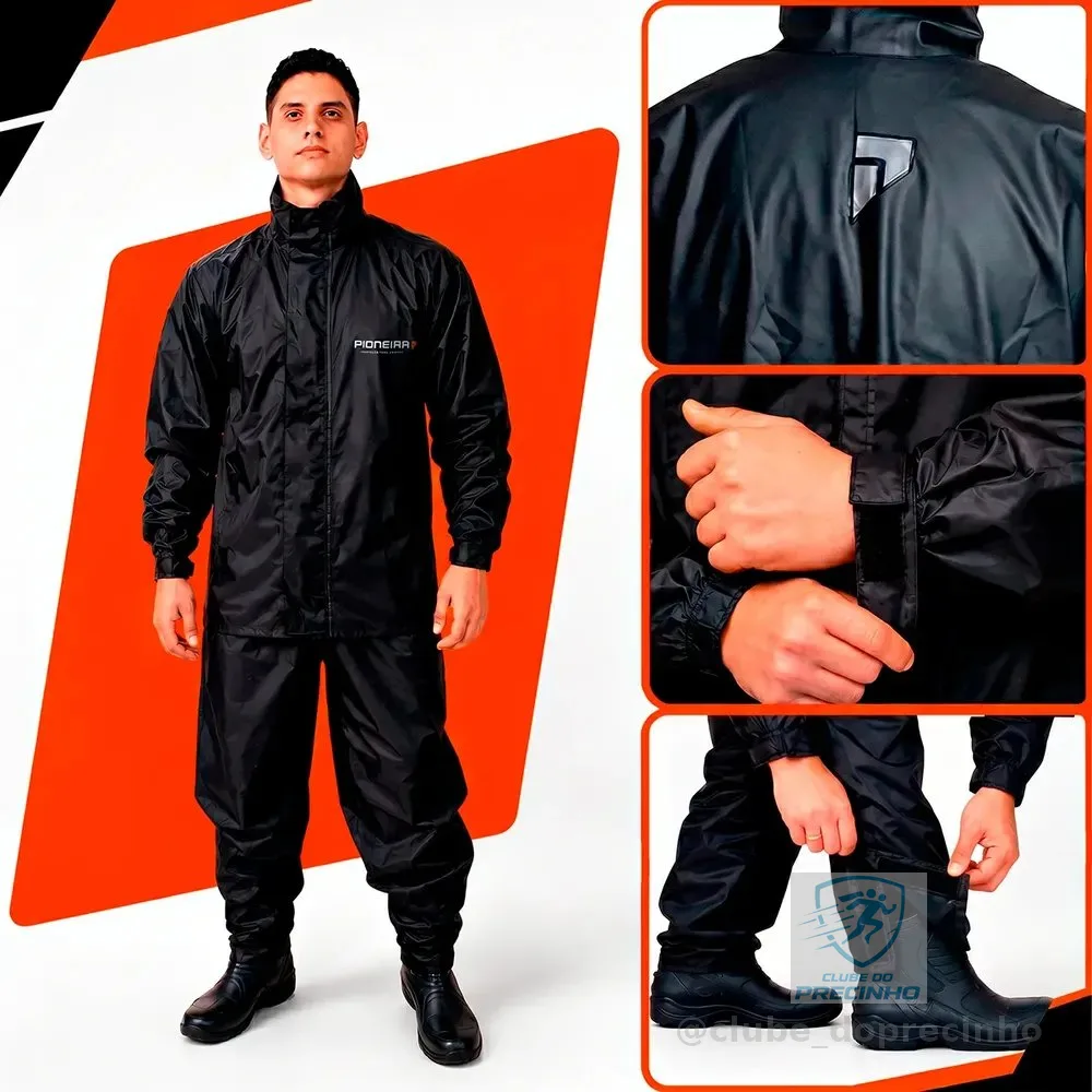 Capa De Chuva Pvc Motoqueiro Impermeável Reforçada Pioneira Preto-laranja Gg