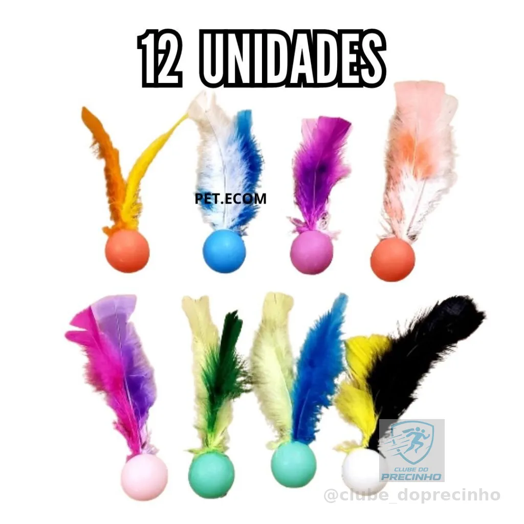 Kit Brinquedo Para Gato Bolinha Com Pluminhas