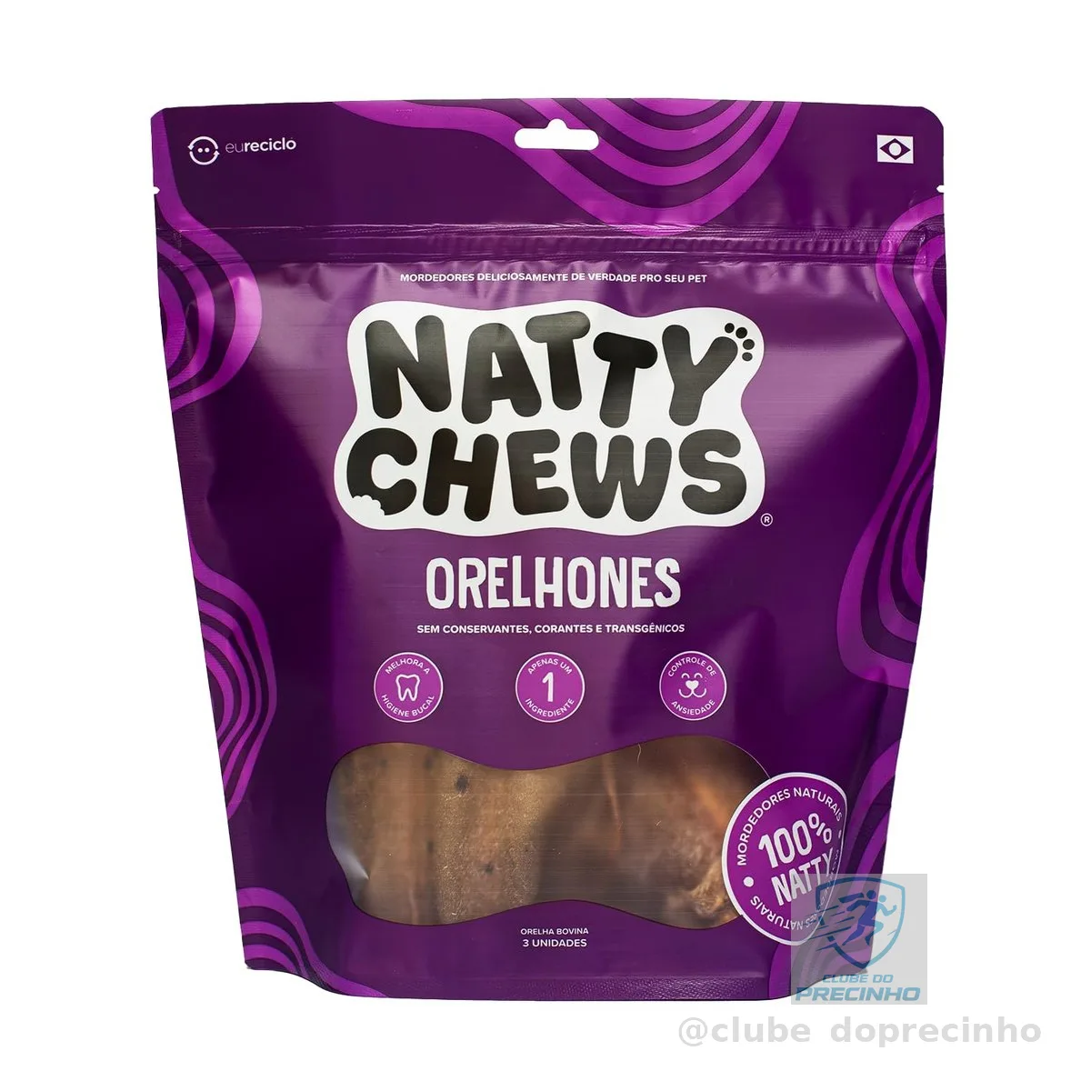 Mordedor Orelha Bovina Natural Desidratada Orelhones Natty Chews Para Cães - 3 Unidades