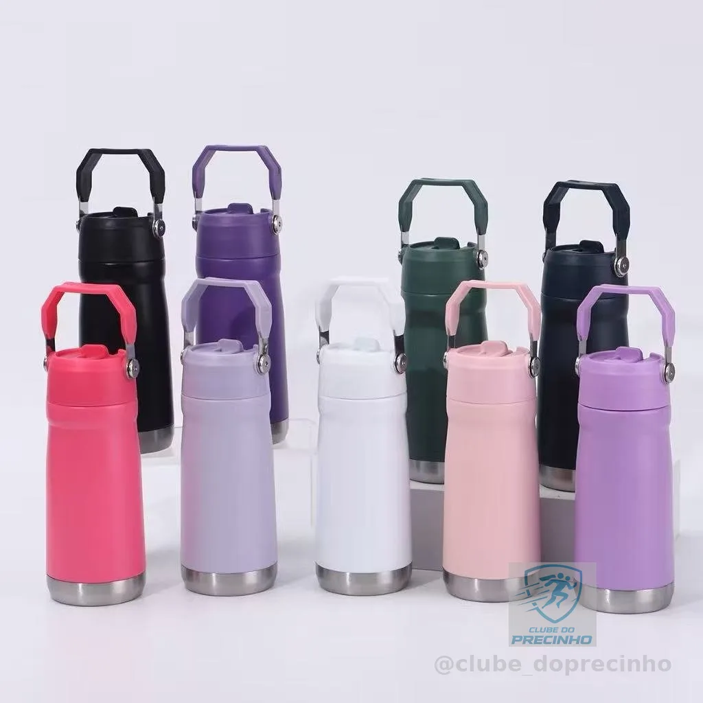 Garrafa Térmica Aço inox 550ml/650ml Parede Dupla com Canudo Flip, Alça Portátil 1313