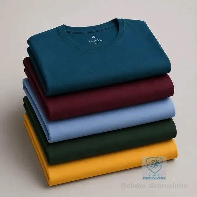 Kit 5 Camisetas Masculinas Slim Básicas Coloridas Premium