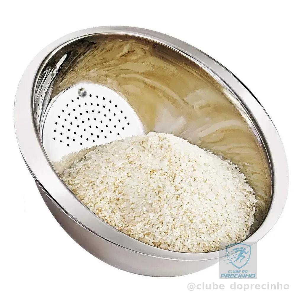 Escorredor de Arroz Inox Grande Lava Arroz e Macarrão Multiuso Escorredor Inox de Massa e Arroz 25cm