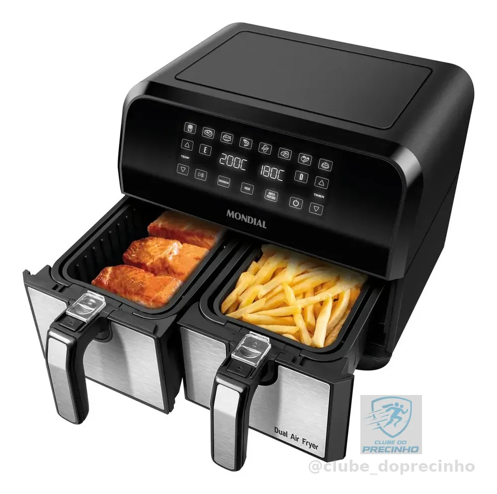 Fritadeira Air Fryer Dual Duplo Cesto 8L Mondial 2200W - AFD-01-BI