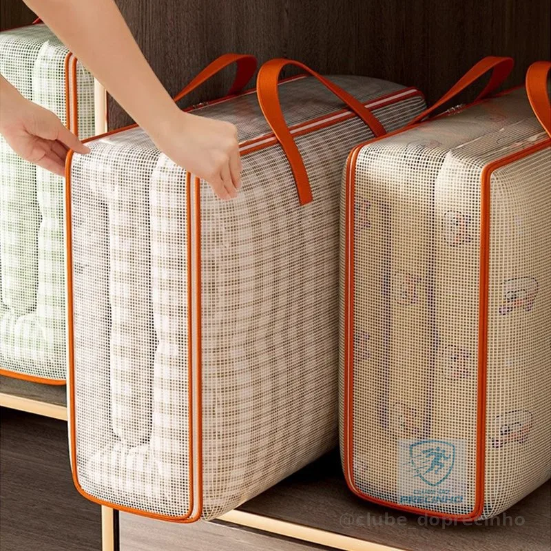 Saco Organizador para Cobertor 60x50x28cm Impermeável Zíper Duplo，Bolsa com zíper para cobertores