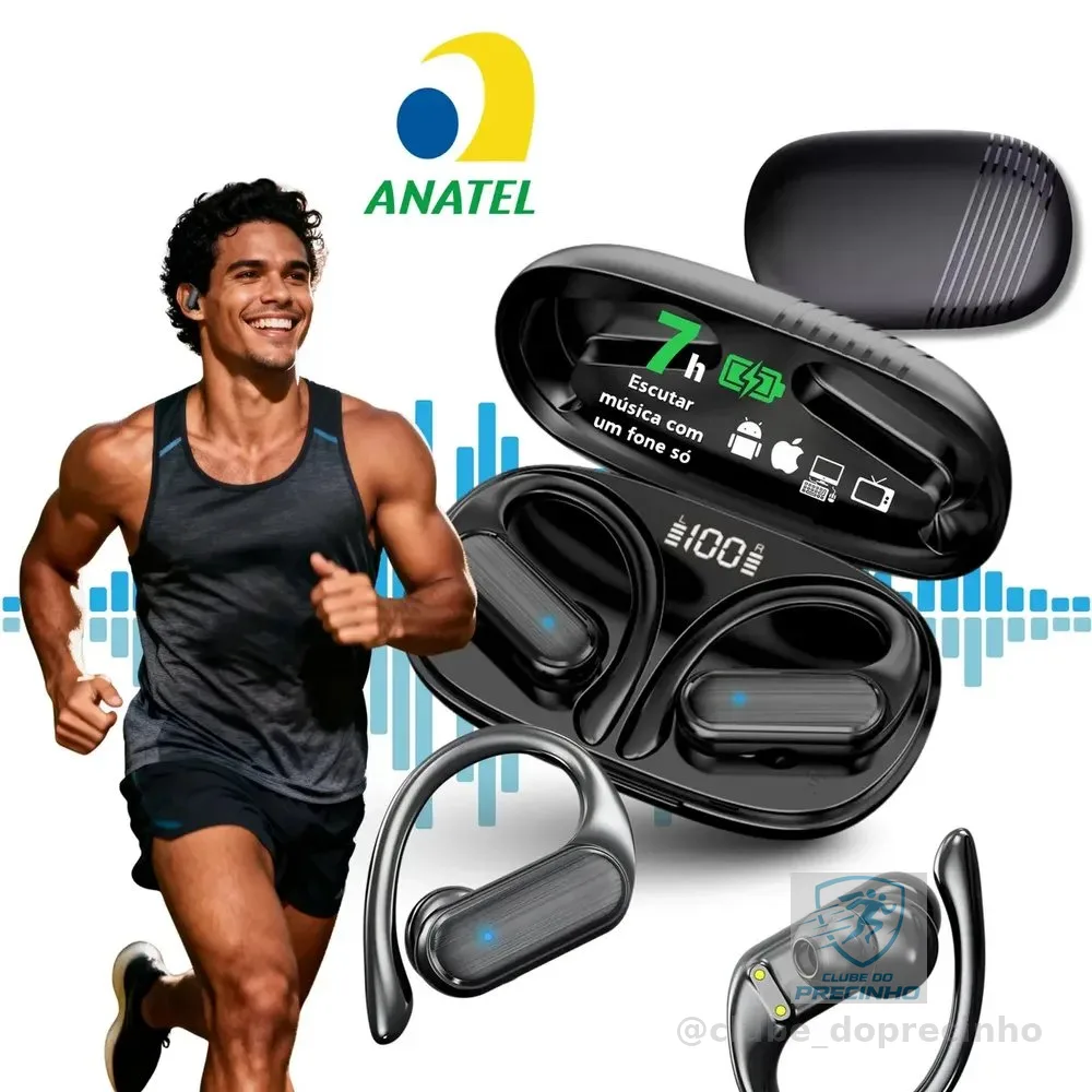 Fone de Ouvido JSKJ TWS AD-A520 Bluetooth Esportivo com ANC e Gancho