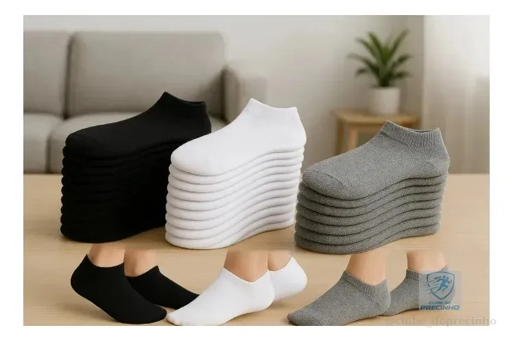 Kit 24 Pares Meia Soquete Cano Curto Unissex Atacado Cores Sortida Liso Único