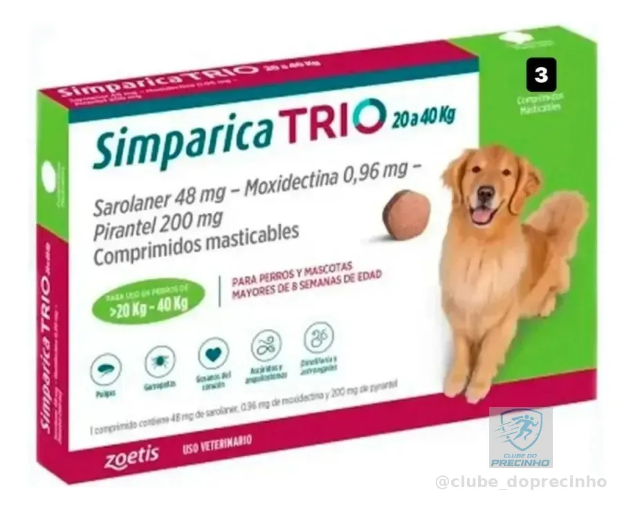 Zoetis Simparic Trio 20 A 40 Kg X 3 Comprimidos