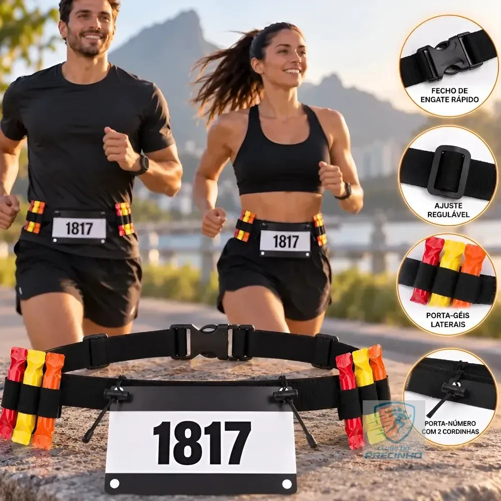 Cinto Porta Numero Para Corrida Triathlon Ciclismo Carbo Gel Preto