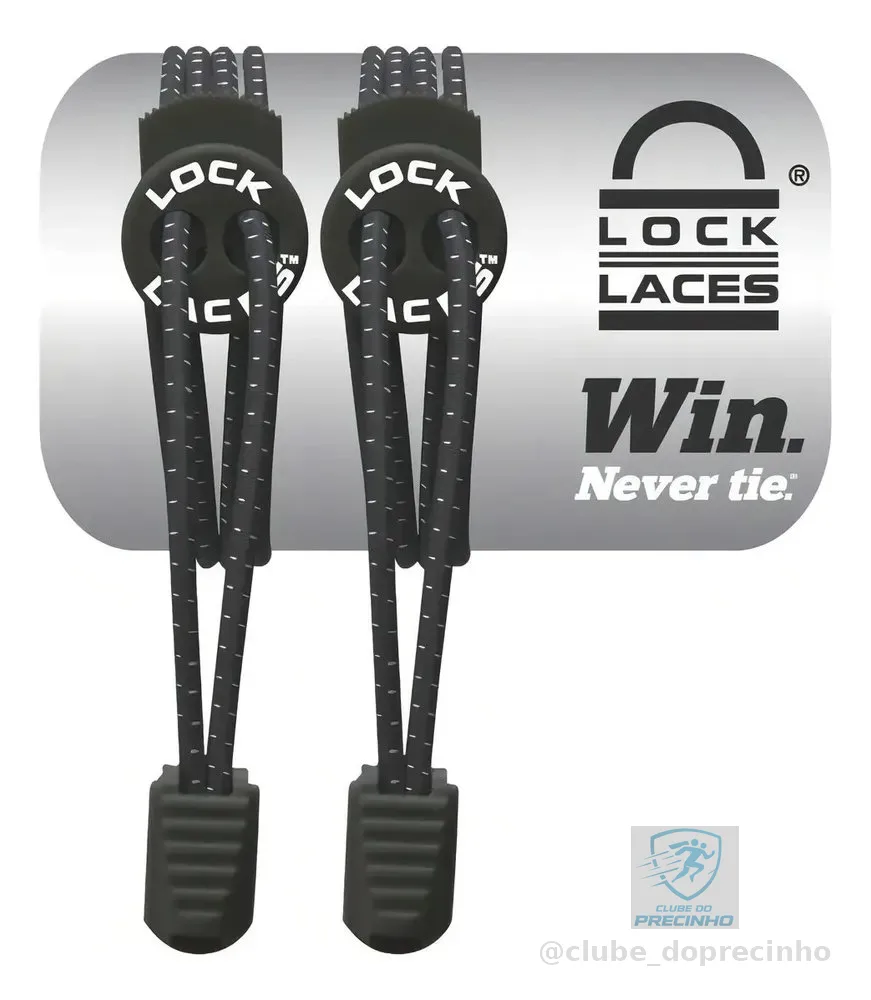 Cadarço Elástico Preto Lock Laces Triathlon Tênis 4mm Poliéster