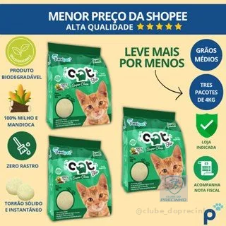 Areia Higiênica Biodegradável Catbio 12 Kg (3 pacotes 4kg) - Super Clean - Grãos Médios - novo