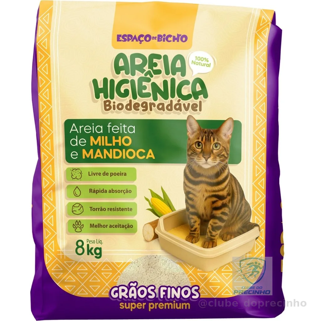 Areia Higiênica Biodegradável Espaço de Bicho Grãos Finos 8kg – Milho e Mandioca (100% Natural)
