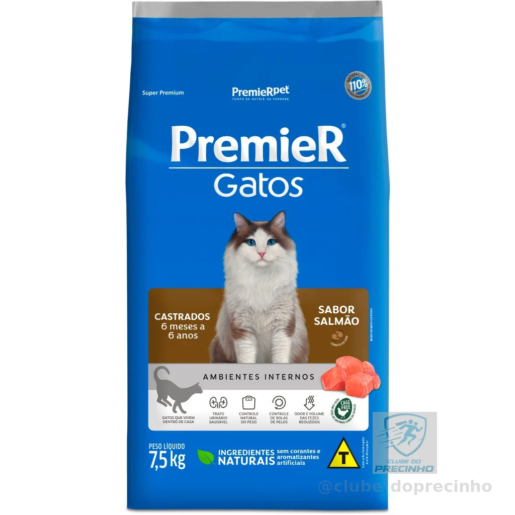 Ração Premier Gatos Castrados de 6 Meses á 6 Anos Salmão 7,5kg