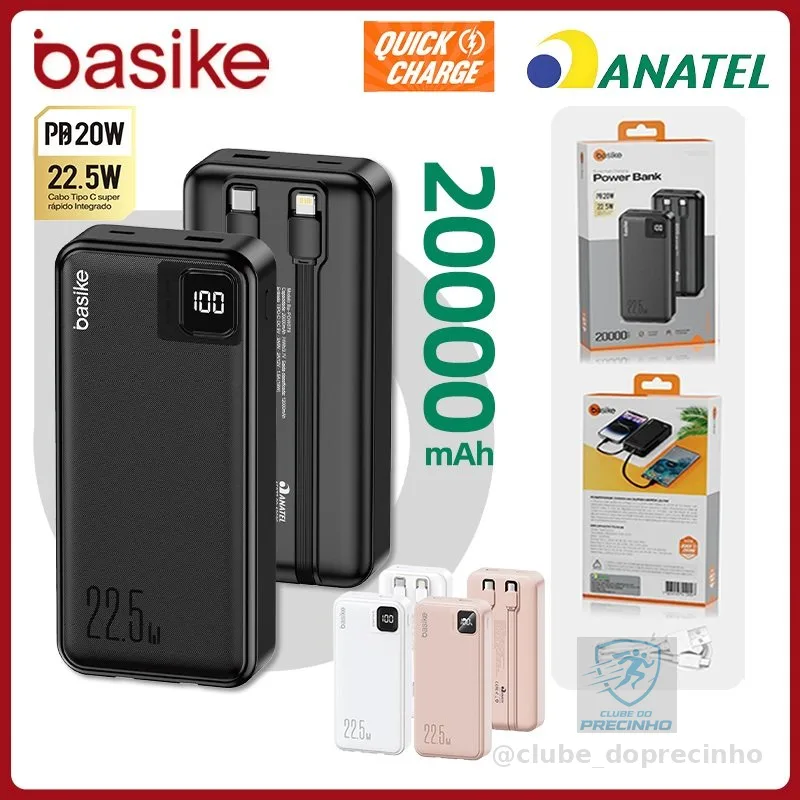 Basike Carregador Portátil Power Bank 20000mAh Bateria Externa Para iPhone Samsung Pow079