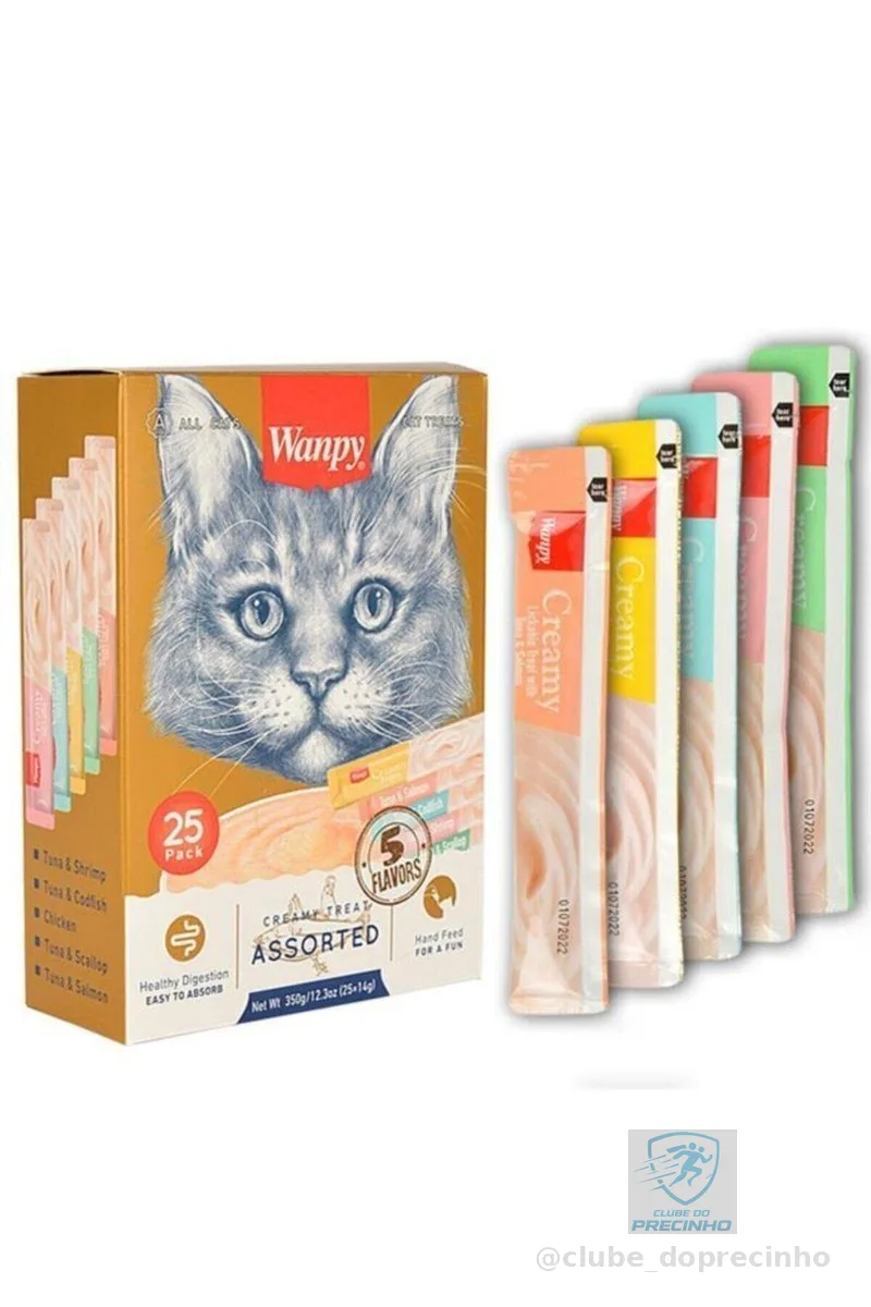 Petisco para gatos Wanpy Creamy Sabores Sortidos Pacote com 25 tubos de 14g - 350g