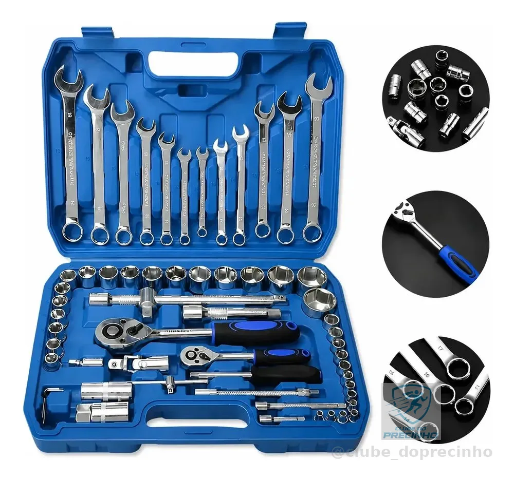 Jogo Soquete Chave Combinada Catraca 61 Pcs Com Maleta Cr-v Azul