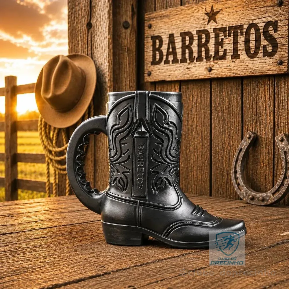 Caneca Bota Boiadeira Barretos Porta Lata Copo Country Preto