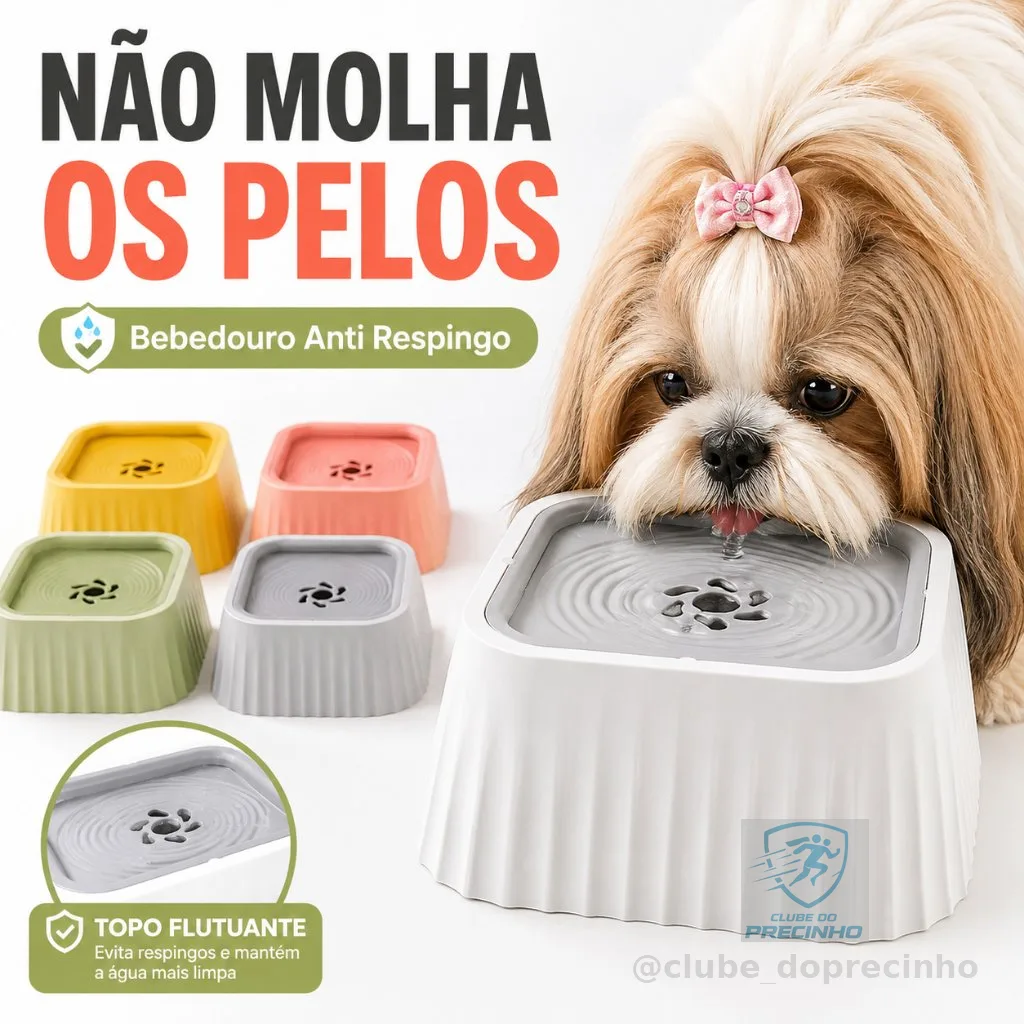 Bebedouro Anti Respingo para Cães e Gatos com Boia Flutuante Água Limpa Pelos Longos